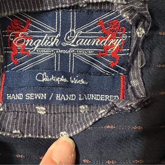 English Laundry Men's Shirt Large Embroidered Christopher Wicks Blue Dots sz XL - Picture 6 of 6